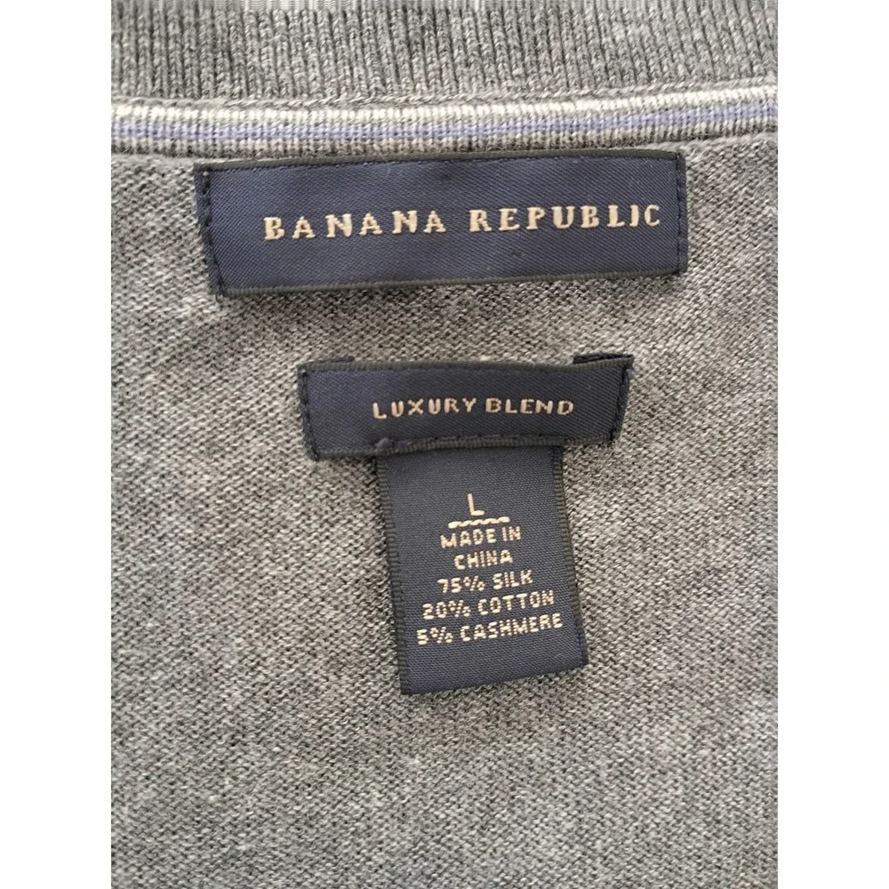 Banana Republic Mens V Nk Sweater Luxury Blend Silk Cotton Cashmere‎ Gray Size L
